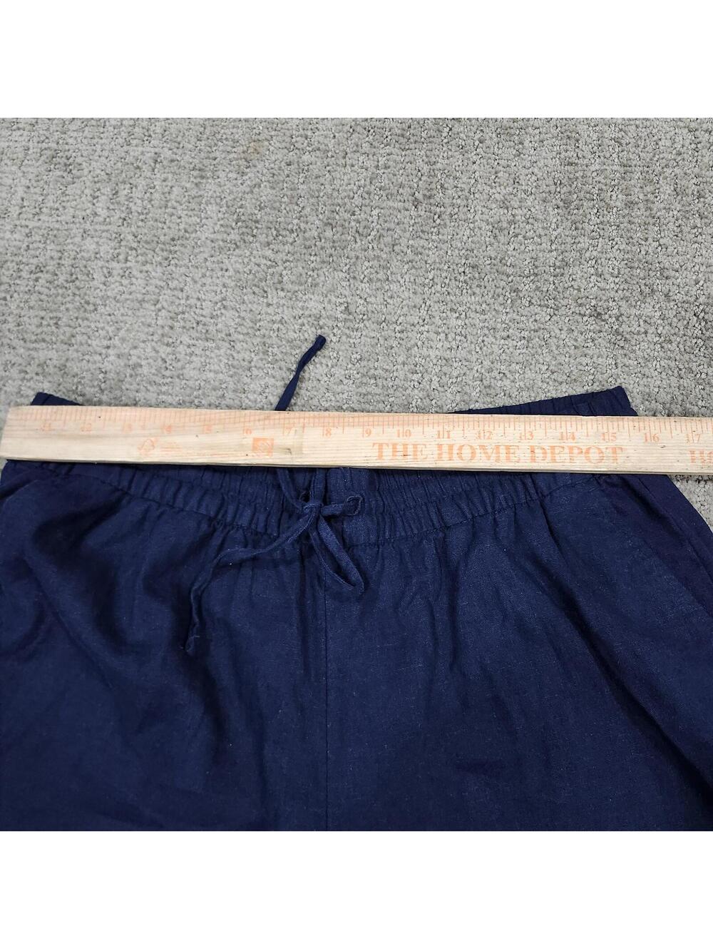 Banana Republic Wide Leg Crop Pants Blue Medium Linen Blend Drawstring Pockets - Picture 2 of 9